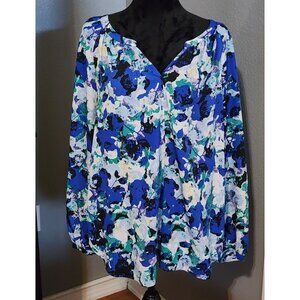 Daisy Fuentes Womens XL Blouse Blue Floral Abstract Print 3/4‎ Sleeve Tunic Top